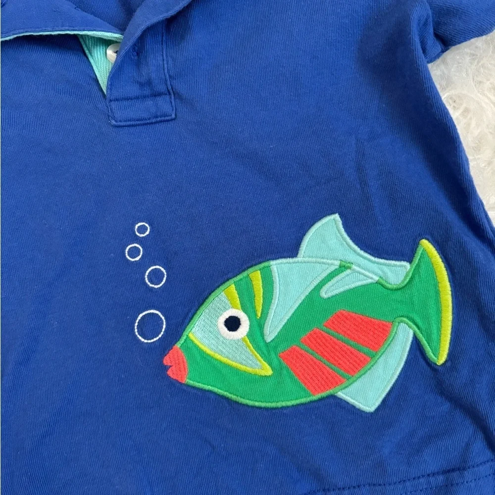Gymboree Toddler Royal Blue Polo with Colorful Ocean Fish Appliqué